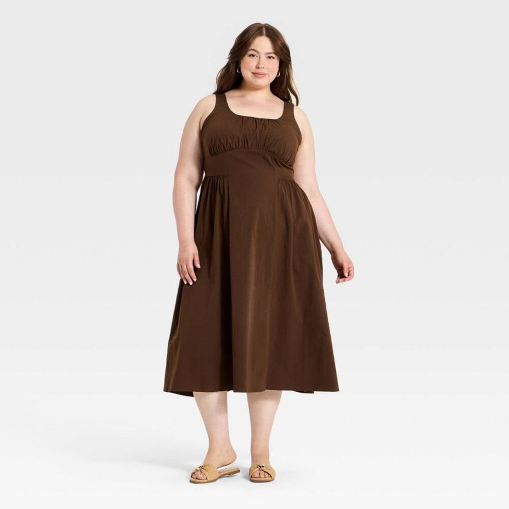 Women's Corset Smock Midi Dress - A New Day Brown XXL